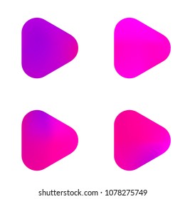 Play glossy vector gradient buttons. Play vector logo, social media sign. Ui, vector illustration, EPS 10. Gradient triangles with round corners. Realistic stylish play button on white background.