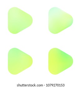Play glossy vector gradient buttons. Play vector logo, social media sign. Ui, vector illustration, EPS 10. Gradient triangles with round corners. Realistic stylish play button on white background.