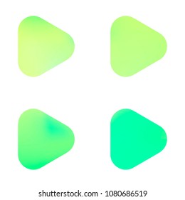 Play glossy vector gradient buttons. Play vector logo, social media sign. Ui, vector illustration, EPS 10. Gradient triangles with round corners. Realistic stylish play button on white background.