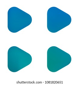 Play glossy vector gradient buttons. Play vector logo, social media sign. Ui, vector illustration, EPS 10. Gradient triangles with round corners. Realistic stylish play button on white background.