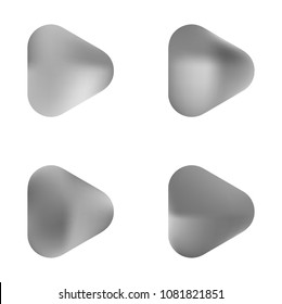 Play glossy vector gradient buttons. Play vector logo, social media sign. Ui, vector illustration, EPS 10. Gradient triangles with round corners. Realistic stylish play button on white background.