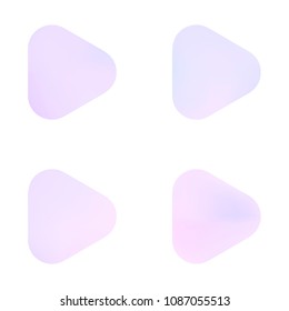 Play glossy vector gradient buttons. Play vector logo, social media sign. Ui, vector illustration, EPS 10. Gradient triangles with round corners. Realistic stylish play button on white background.