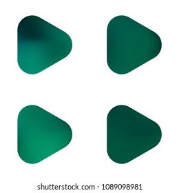 Play glossy vector gradient buttons. Play vector logo, social media sign. Ui, vector illustration, EPS 10. Gradient triangles with round corners. Realistic stylish play button on white background.