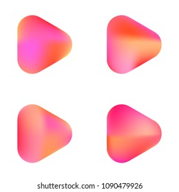 Play glossy vector gradient buttons. Play vector logo, social media sign. Ui, vector illustration, EPS 10. Gradient triangles with round corners. Realistic stylish play button on white background.