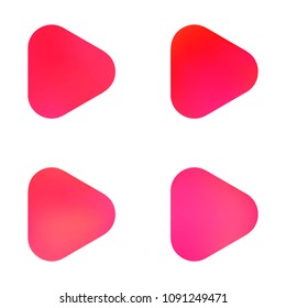 Play glossy vector gradient buttons. Play vector logo, social media sign. Ui, vector illustration, EPS 10. Gradient triangles with round corners. Realistic stylish play button on white background.