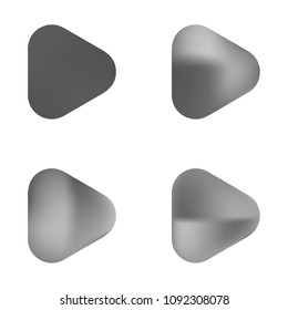 Play glossy vector gradient buttons. Play vector logo, social media sign. Ui, vector illustration, EPS 10. Gradient triangles with round corners. Realistic stylish play button on white background.