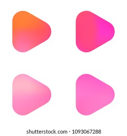 Play glossy vector gradient buttons. Play vector logo, social media sign. Ui, vector illustration, EPS 10. Gradient triangles with round corners. Realistic stylish play button on white background.