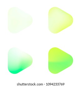 Play glossy vector gradient buttons. Play vector logo, social media sign. Ui, vector illustration, EPS 10. Gradient triangles with round corners. Realistic stylish play button on white background.
