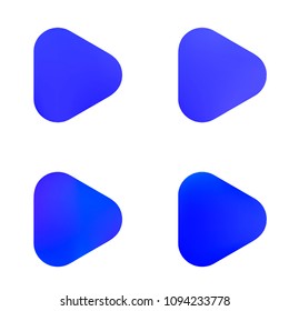 Play glossy vector gradient buttons. Play vector logo, social media sign. Ui, vector illustration, EPS 10. Gradient triangles with round corners. Realistic stylish play button on white background.