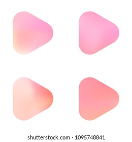 Play glossy vector gradient buttons. Play vector logo, social media sign. Ui, vector illustration, EPS 10. Gradient triangles with round corners. Realistic stylish play button on white background.