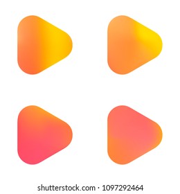 Play glossy vector gradient buttons. Play vector logo, social media sign. Ui, vector illustration, EPS 10. Gradient triangles with round corners. Realistic stylish play button on white background.