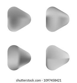 Play glossy vector gradient buttons. Play vector logo, social media sign. Ui, vector illustration, EPS 10. Gradient triangles with round corners. Realistic stylish play button on white background.
