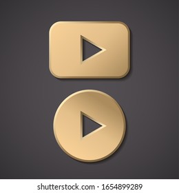 Play Gold Button Vector Icon. Round Arrow Gold Play Button.