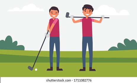 Play golf Father Son Activities Perfect Family Bonding spend time together.children is essential to their growth and development and to the type of human.vector illustration in flat cartoon style.