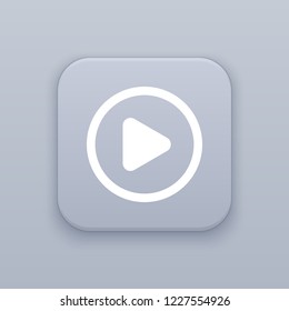 Play, gray vector button with white icon on gray background