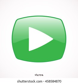 Play green white button color. Rounded square web button isolated.