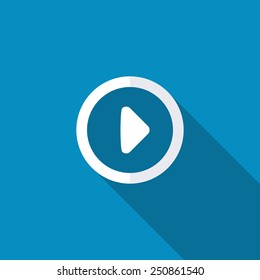 Play gross outlined circular player button icon. Modern design flat style icon with long shadow effect