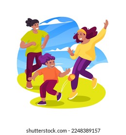 Play hacky sack isolated cartoon vector illustration. Children playing small footbag on grass, hacky sack game, camping sport activity, leisure time outdoor, kids having fun vector cartoon.