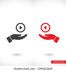 Play in the hand icon , lorem ipsum Flat design