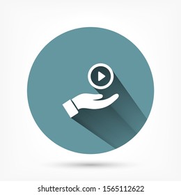 Play in the hand icon , lorem ipsum Flat design