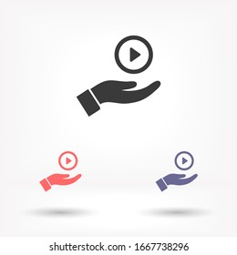Play in the hand icon , lorem ipsum Flat design
