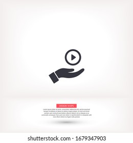 Play in the hand icon , lorem ipsum Flat design