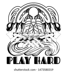 Play hard. Vector hand drawn illustration of woman playing on the violin isolated. Template for card, poster. banner, print for t-shirt, pin, badge, patch.