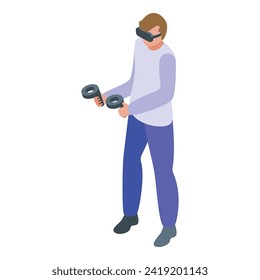 Reproducir el icono de tecnología de juegos de auriculares isométrico vector. Ciencia neón. Persona moderna