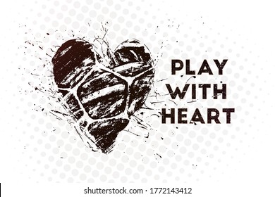 Play with heart. Vector illustration of abstract football background with grunge soccer ball print in shape of heart for your design