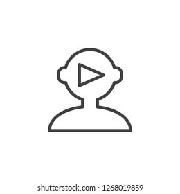 Play human mind outline icon. linear style sign for mobile concept and web design. Human head with play button simple line vector icon. Symbol, logo illustration. Pixel perfect vector graphics
