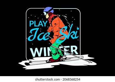 play ice ski vintage design
