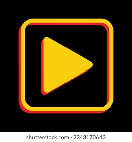 Icono de reproducción. Icono Amarillo extruido 3D con los lados rojos un fondo negro. Ilustración.