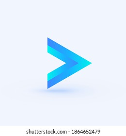 Play icon. Abstract triangle button. Blue gradient sImple flat abstract logo template. Modern emblem idea. Logotype concept design for media. Isolated vector illustration