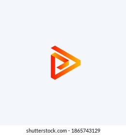 Play icon. Abstract triangle button. Orange linear gradient sImple flat abstract logo template. Modern emblem idea. Logotype concept design for media. Isolated vector illustration