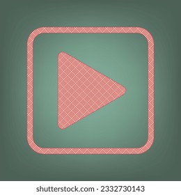 Play icon. Apricot Icon with Brick Red parquet floor graphic pattern on a Ebony background. Feldgrau. Green. Illustration.