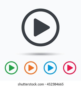 Play icon. Audio or Video player symbol. Colored flat web icon on white background. Vector