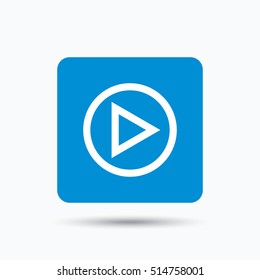 Play icon. Audio or Video player symbol. Blue square button with flat web icon. Vector