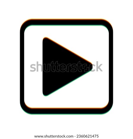 Play icon. Black Icon with vertical effect of color edge aberration at white background. Illustration.