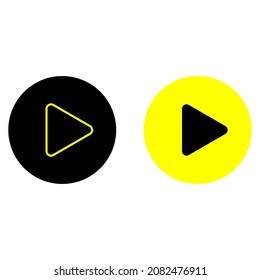 Play icon. Black and yellow triangle. Colored circle. App element. Multimedia concept. Vector illustration. Stock image.