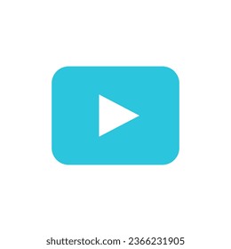 Botón Reproducir icono. Signo azul con flecha aislada sobre fondo blanco.