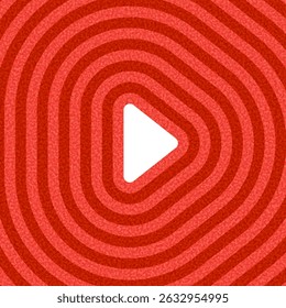 Play icon centered in a red ripple pattern background. Vector illustration for media, apps, and user interfaces.