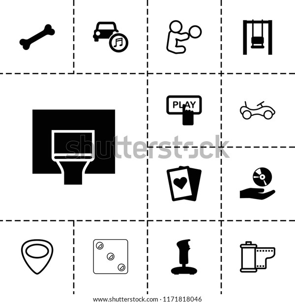 Play icon. collection of\
13 play filled and outline icons such as finger pressing play\
button, joystick, swing, basketball basket. editable play icons for\
web and mobile.