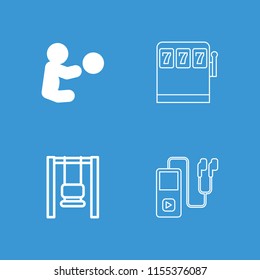 Play icon. collection of 4 play filled and outline icons such as baby playing with toy, swing, slot machine. editable play icons for web and mobile.