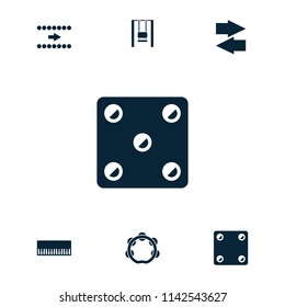 Play icon. collection of 7 play filled icons such as piano, tambourine, arrow, dice. editable play icons for web and mobile.