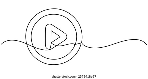 Play icon in continuous line drawing style. Line art of play button. Vector illustration. Abstract background, Continuous Line Drawing of Video Player Icon. Hand Drawn Symbol Vector Illustration, pro.