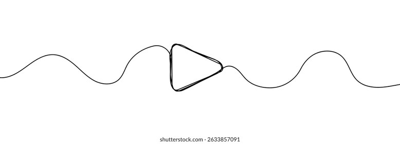 Tocar o ícone no estilo de desenho de linha contínua. Botão da linha de reprodução. Ilustração vetorial. Fundo abstrato 