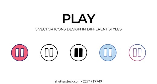 play Icon Design in Five style with Editable Stroke. Line, Solid, Flat Line, Duo Tone Color, and Color Gradient Line. Suitable for Web Page, Mobile App, UI, UX and GUI design.