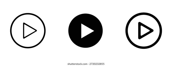 Play icon with editable stroke, outline and solid styles. Vector icon for ui design, media, video playback and multimedia. Play icon in filled, thin line, stroke style for website and apps. vector eps