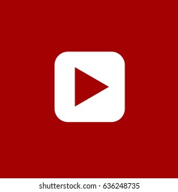 Play icon. Flat design. Red and white. Vector illustration.