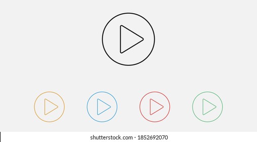 Icono de reproducción, estilo de diseño plano. Reproducir vector de icono. Ilustración de botón de medios. Conjunto de coloridos iconos de diseño plano